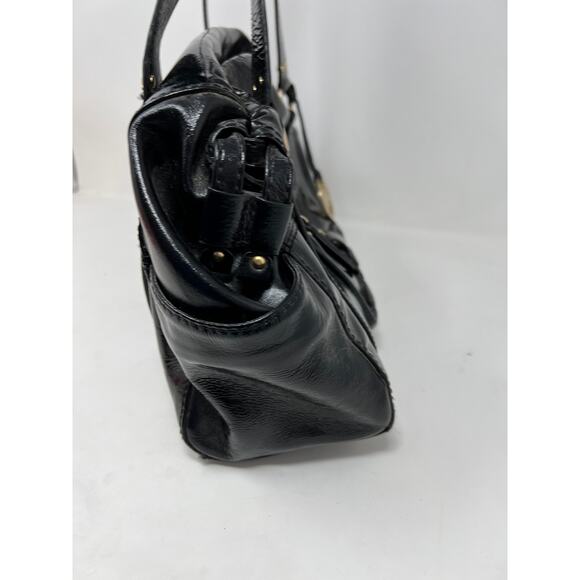 Michael Kors Patent Leather Satchel Bag Handbag Black Gold RESHOOT - Picture 6 of 8